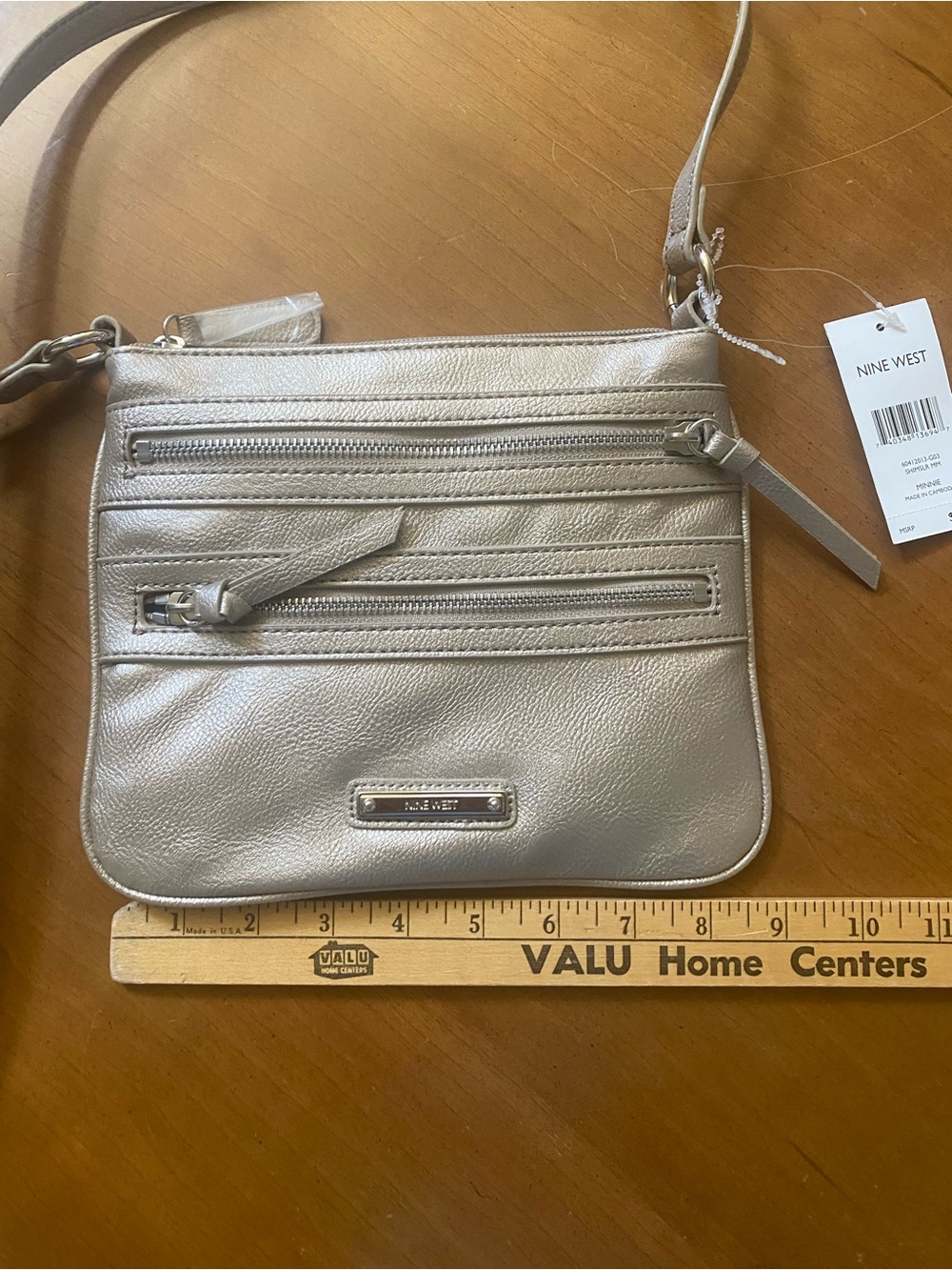 Nine West Metallic Silver/champagne tone Crossbody Purse new with tags